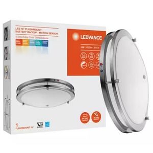 16" Brushed Nickel Selectable LED Flush Mount w/ Motion Sensor & Battery Backup